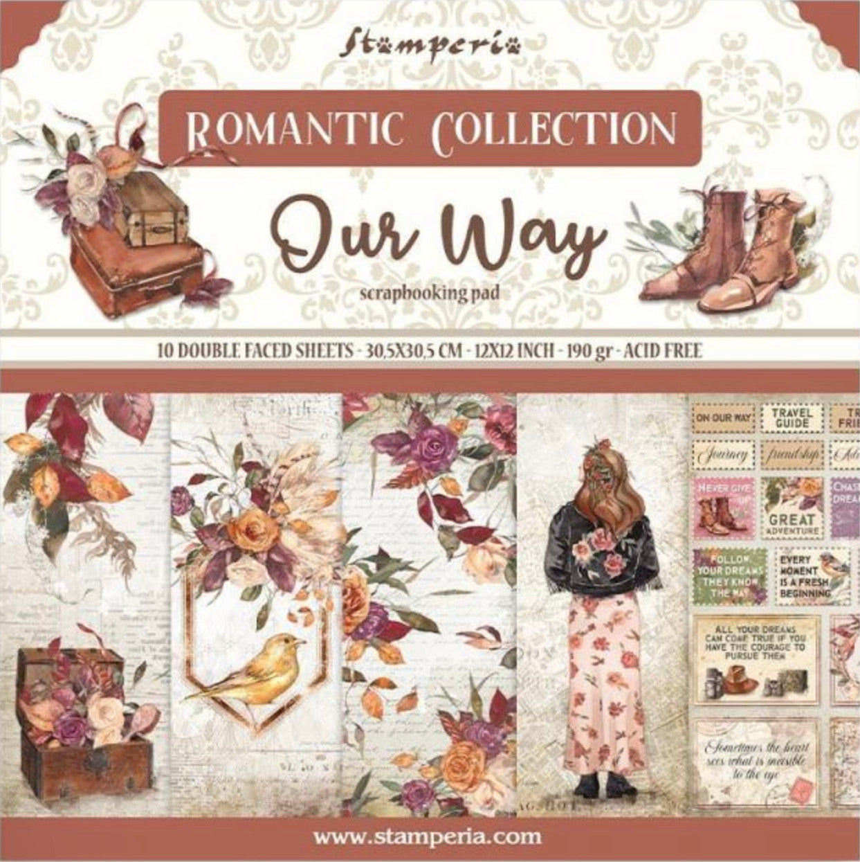 Colección Romántica Stamperia - Colección de papel Our Way 12" x 12"